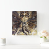 ドラゴンの時計-ウィリアムブレイク-素晴らしく赤いドラゴン スクエア壁時計 (ホーム)