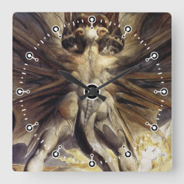 ドラゴンの時計-ウィリアムブレイク-素晴らしく赤いドラゴン スクエア壁時計