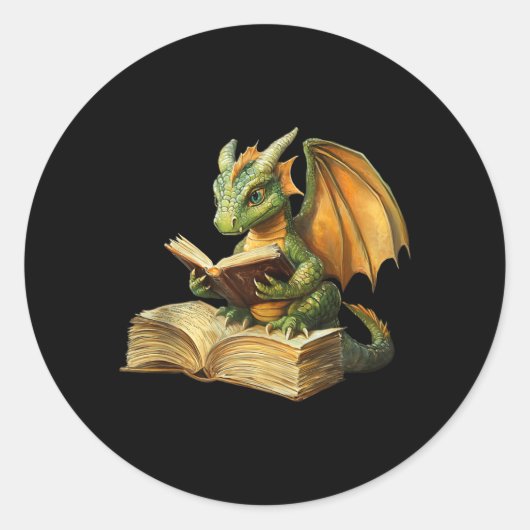 ドラゴンの本の虫が本を読む面白いグラフィック ラウンドシール (正面)