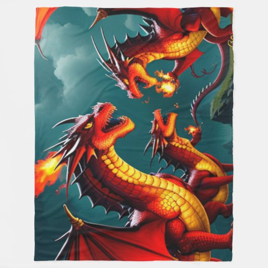 ドラゴンの火 フリースブランケット (正面)