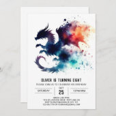 ドラゴンの炎の誕生日 カスタマイズ可能 招待状 (正面/裏面)