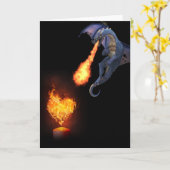 ドラゴンの炎を吹くハートの愛 カード (黄色い花)