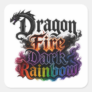 ドラゴンの炎ダークレインボータイポグラフィステッカー スクエアシール