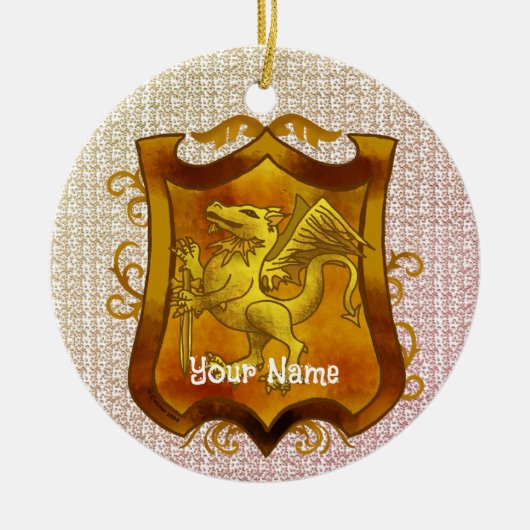 ドラゴンの盾 家族の紋章 姓 セラミックオーナメント (正面)
