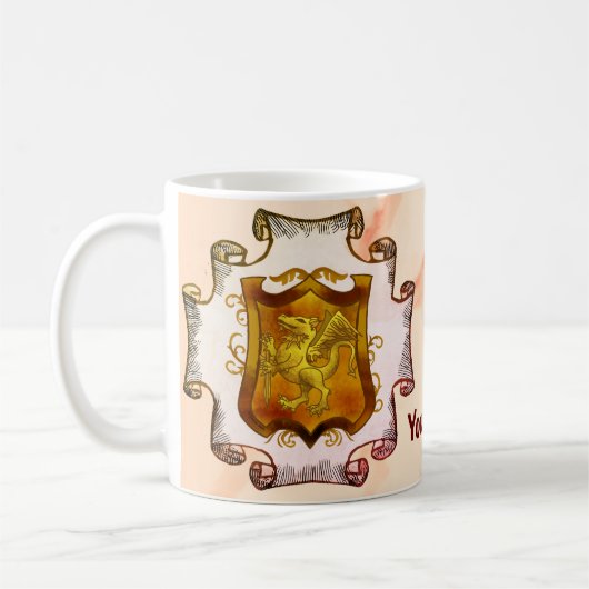 ドラゴンの盾 家紋 姓 コーヒーマグカップ (左)