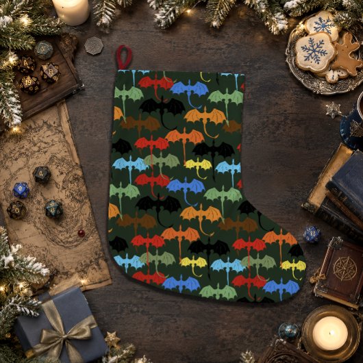 ドラゴンの緑の飛行ファンタジー ラージクリスマスストッキング