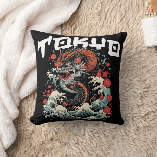 ドラゴンの舞 日本のレトロシーケープ クッション (ブランケット)