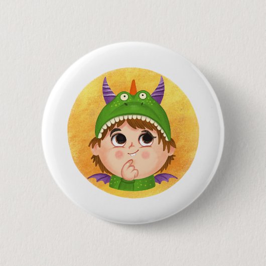 ドラゴンの衣装を着たかわいい男の子 缶バッジ (正面)