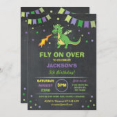 ドラゴンの誕生日パーティー招待状 男の子 女の子 緑 炎 招待状 (正面/裏面)