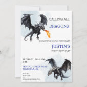 ドラゴンの誕生日 水彩イラスト 招待状 (正面)