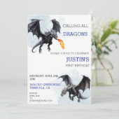 ドラゴンの誕生日 水彩イラスト 招待状 (スタンド正面)