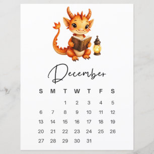 ドラゴンの赤ちゃん12月アートプリント 魔法のカレンダー