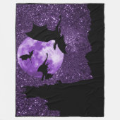 ドラゴンの飛行、ファンタジーの紫色の空の城、満月 フリースブランケット (正面)