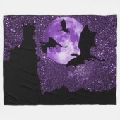 ドラゴンの飛行、ファンタジーの紫色の空の城、満月 フリースブランケット (正面(横))