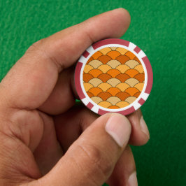 ドラゴンの鱗、扇、波、青海波、オレンジ ポーカーチップ