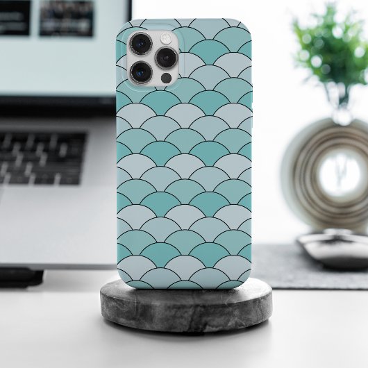 ドラゴンの鱗、扇、波、青海波、ブルー Case-Mate iPhoneケース