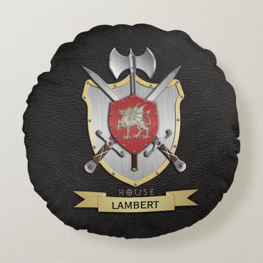 ドラゴンのSigilの戦いの頂上の黒 ラウンドクッション (正面)