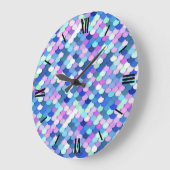 "ドラゴンはかりで測" – 青、蘭、ラベンダー ラージ壁時計 (傾斜)
