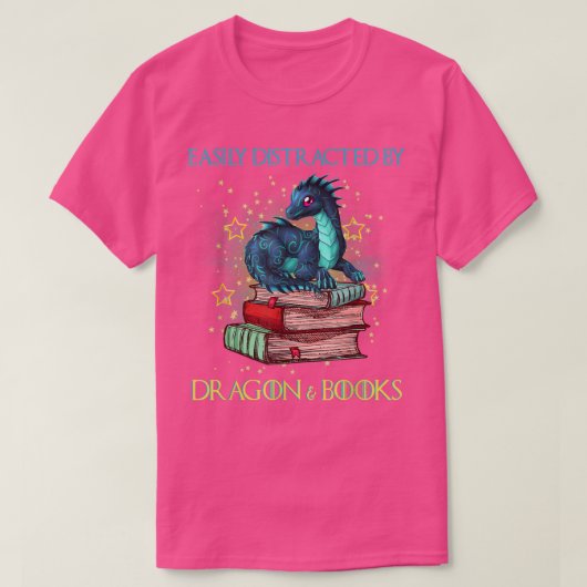 ドラゴンや書籍のおたく・ドラゴンに気を取られる Tシャツ (デザイン正面)
