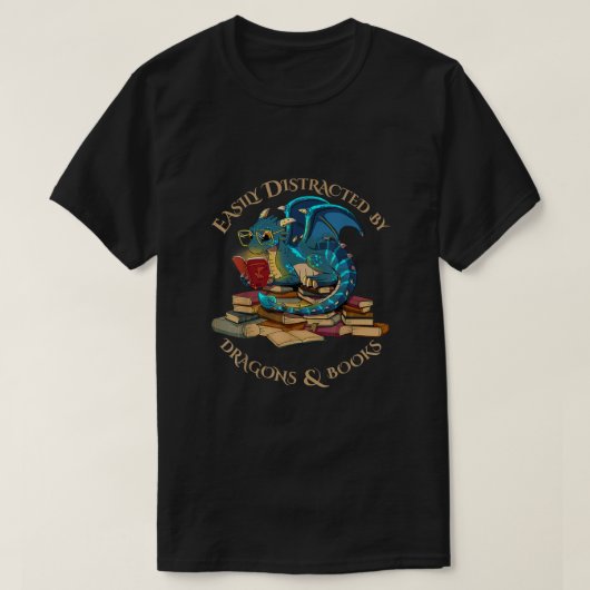 ドラゴンや書籍ギフトおたくDに気を取られる Tシャツ (デザイン正面)