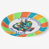 ドラゴンをテーマにした少年の誕生日パーティー ペーパープレート (アングル)