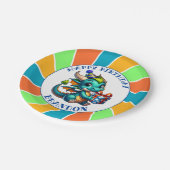 ドラゴンをテーマにした少年の誕生日パーティー ペーパープレート (アングル)