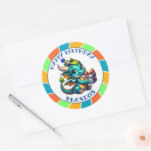 ドラゴンをテーマにした少年の誕生日パーティー ラウンドシール (封筒)