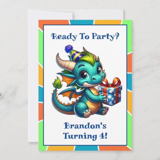 ドラゴンをテーマにした少年の誕生日パーティー 招待状 (正面)