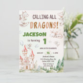 ドラゴンを呼べ！ 水彩 1歳誕生日 招待状 (スタンド正面)
