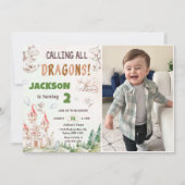 ドラゴンを呼べ！水彩 2歳の誕生日写真 招待状 (正面)
