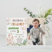 ドラゴンを呼べ！水彩 2歳の誕生日写真 招待状 (スタンド正面)