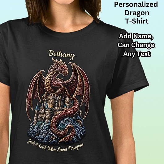 ドラゴンを愛する女の子 レッドドラゴン 名入れ Tシャツ