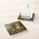 ドラゴンを殺害するセントジョージ(パネルの油) ガラスコースター (アングル)