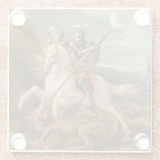 ドラゴンを殺害するセントジョージ(パネルの油) ガラスコースター (裏面)