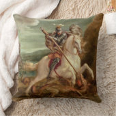 ドラゴンを殺害するセントジョージ(パネルの油) クッション (ブランケット)