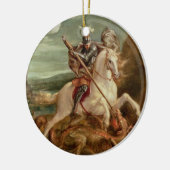 ドラゴンを殺害するセントジョージ(パネルの油) セラミックオーナメント (左)