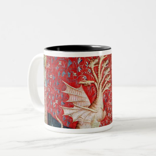 ドラゴンを逃げるために翼を受け取っている女性 ツートーンマグカップ (正面左)