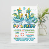 ドラゴンアイスクリームプールパーティー誕生日招待状 招待状 (スタンド正面)