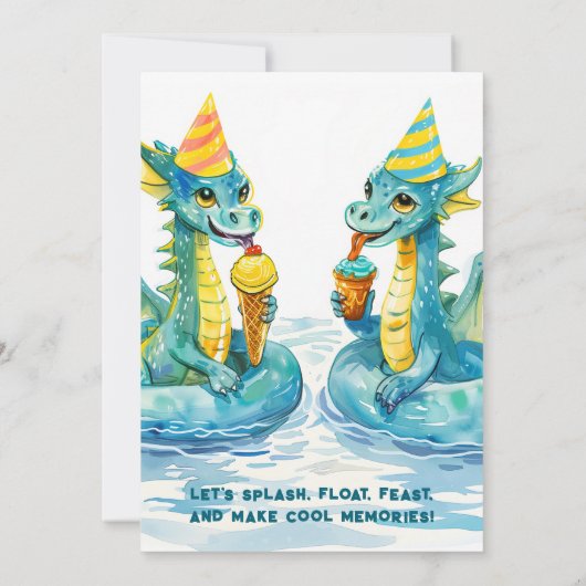 ドラゴンアイスクリームプールパーティー誕生日招待状 招待状 (裏面)