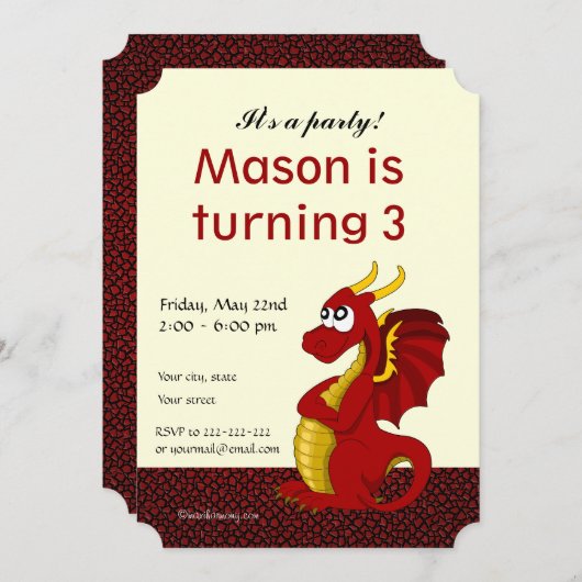 ドラゴンアニメの誕生日プリント招待状 招待状 (正面/裏面)