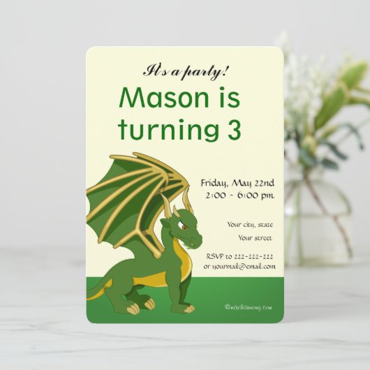 ドラゴンアニメの誕生日プリント招待状 招待状 (スタンド正面)
