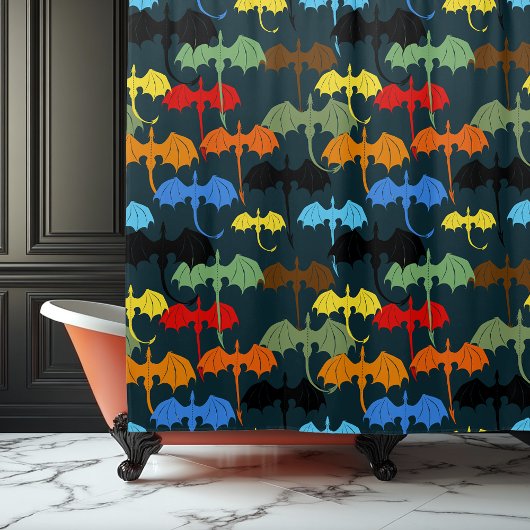 ドラゴンウィングブルーフライトファンタジー シャワーカーテン