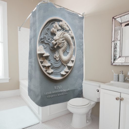 ドラゴンウィンドエレメントグレーホワイト シャワーカーテン (インサイチュ)