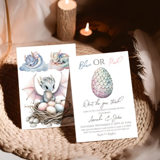 ドラゴンエッグボーイガールブルーピンクジェンダーリビール 招待状