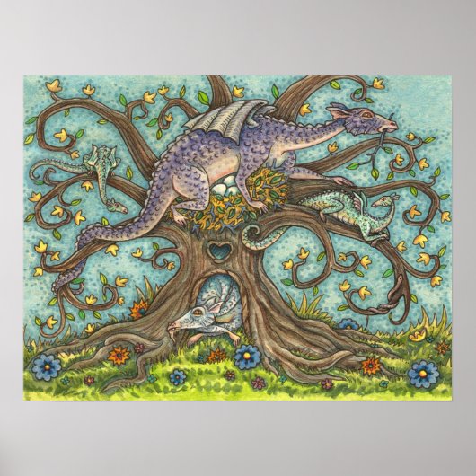 ドラゴンエッグ、中世レイア、ファンタジーフォークアート ポスター (正面)
