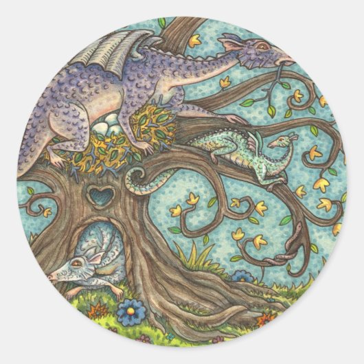 ドラゴンエッグ、中世レイア、ファンタジーフォークアート ラウンドシール (正面)