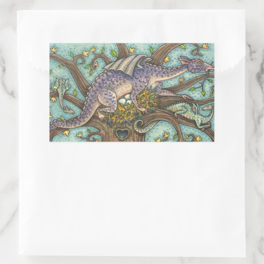 ドラゴンエッグ、中世レイア、ファンタジーフォークアート 長方形シール (バッグ)