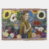 ドラゴンエルフの乙女 魔法の花園 ファンタジー スローブランケット (正面)
