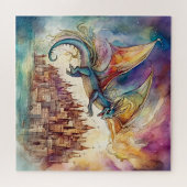 ドラゴンオ飛んでいるーバーシティウォーター色 ジグソーパズル (横)