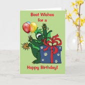 ドラゴンカスタマイズハッピーバースデーがバルーンを表示 カード (黄色い花)